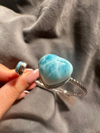 HQ Larimar Double Heart Sterling Silver Bangle - Adjustable