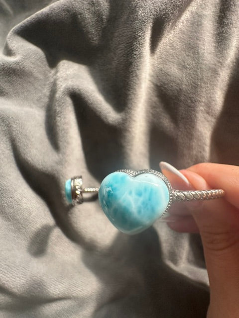HQ Larimar Double Heart Sterling Silver Bangle - Adjustable