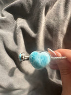 HQ Larimar Double Heart Sterling Silver Bangle - Adjustable