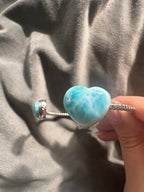 HQ Larimar Double Heart Sterling Silver Bangle - Adjustable