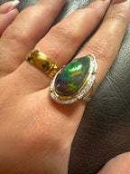 HQ Black Opal Teardrop Ring Sterling Silver with 18k Gold Plating
