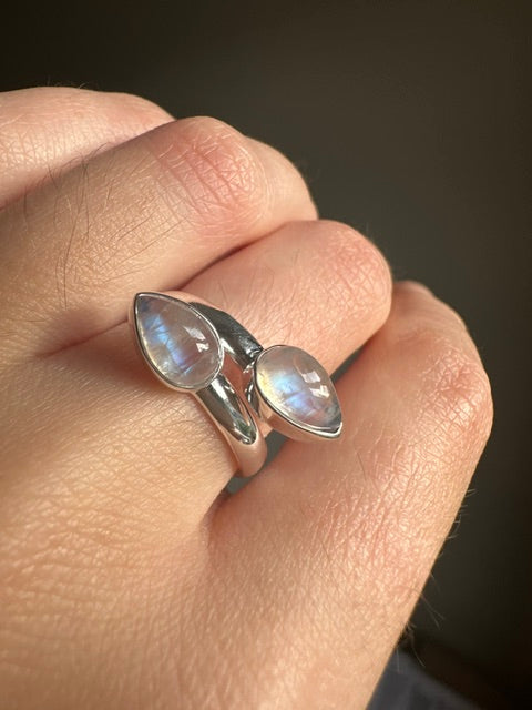 Double Moonstone Sterling Silver Ring - Multiple Sizes