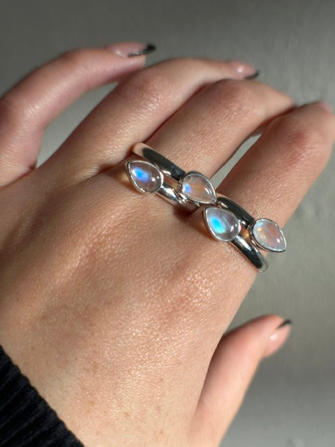 Double Moonstone Sterling Silver Ring - Multiple Sizes