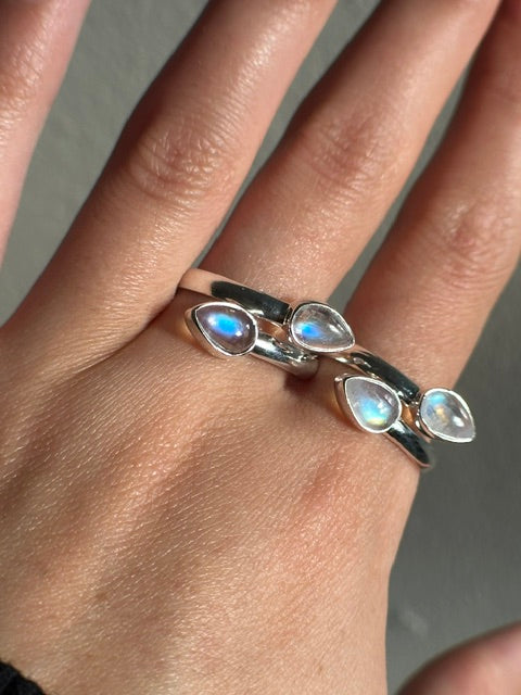 Double Moonstone Sterling Silver Ring - Multiple Sizes