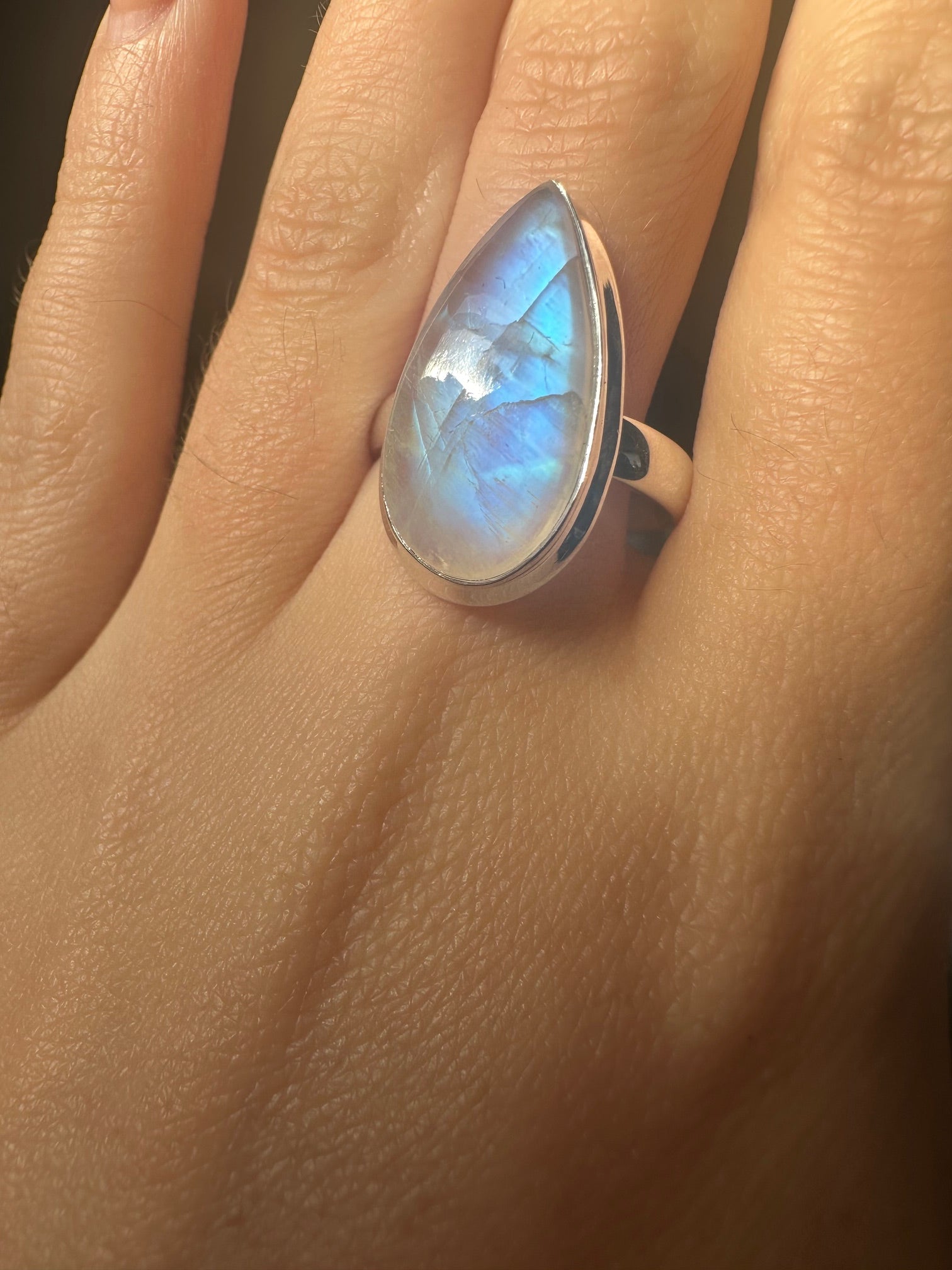Moonstone Teardrop Sterling Silver Ring - Size 8/P
