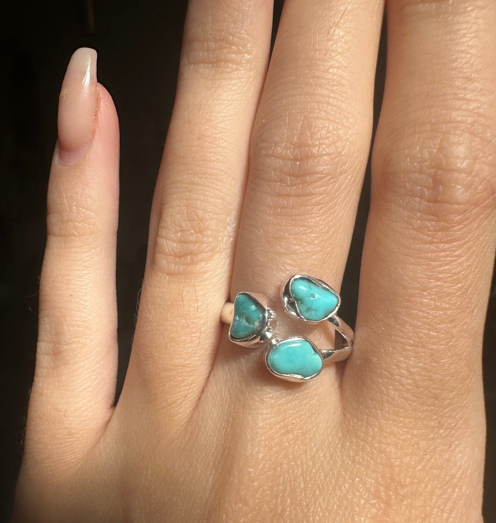 Turquoise Triple Sterling Silver Ring - Multiple Sizes