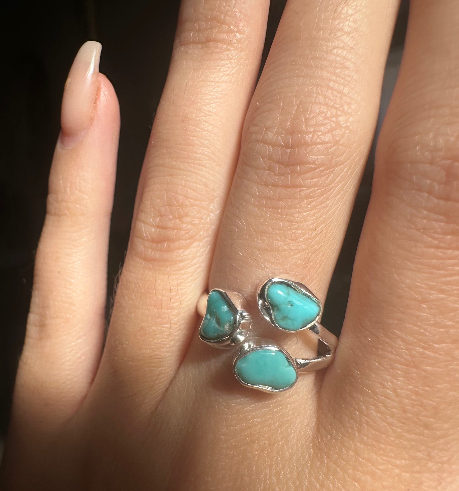 Turquoise Triple Sterling Silver Ring - Multiple Sizes