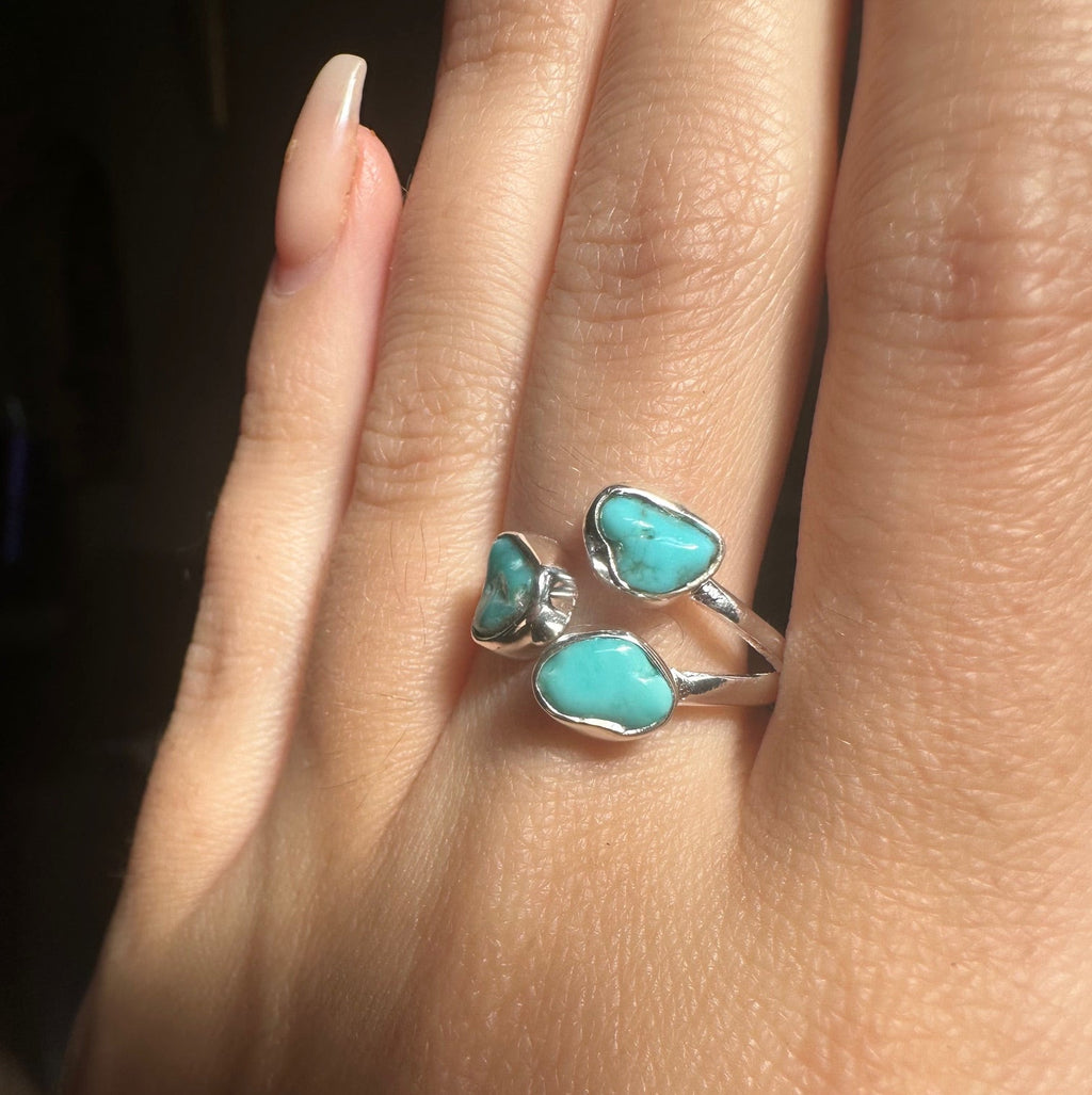Turquoise Triple Sterling Silver Ring - Multiple Sizes