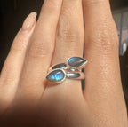 Labradorite Double Teardrop Sterling Rings - Multiple Sizes
