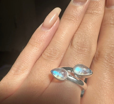 Double Moonstone Sterling Silver Ring - Multiple Sizes