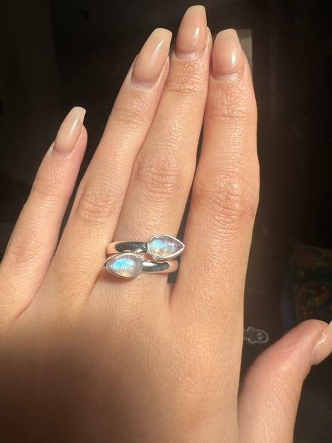 Double Moonstone Sterling Silver Ring - Multiple Sizes