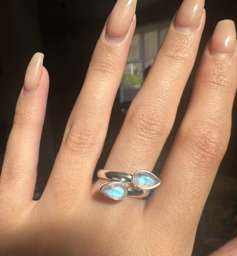 Double Moonstone Sterling Silver Ring - Multiple Sizes