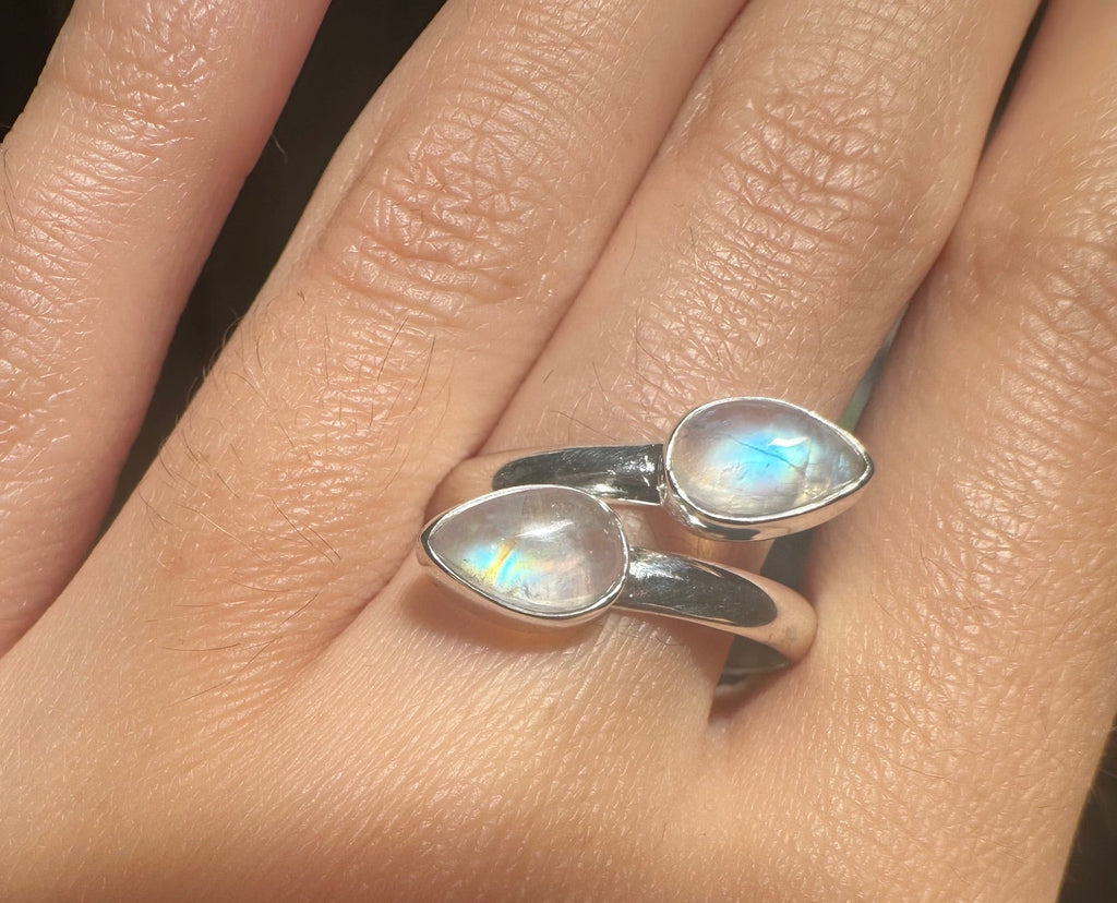 Double Moonstone Sterling Silver Ring - Multiple Sizes