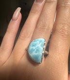 Larimar Sterling Silver Moon Ring - Adjustable