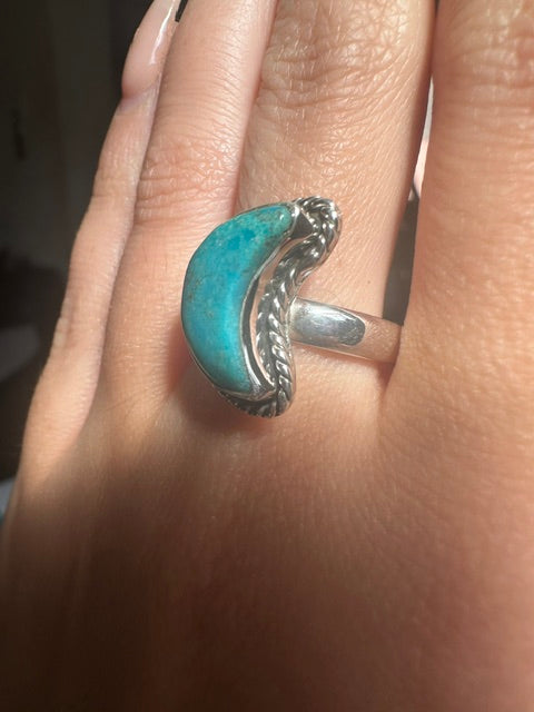 Turquoise Sterling Silver Moon Ring - Size 7/N