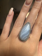 Blue Lace Agate Sterling Silver Ring - Adjustable