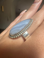 Blue Lace Agate Sterling Silver Ring - Adjustable