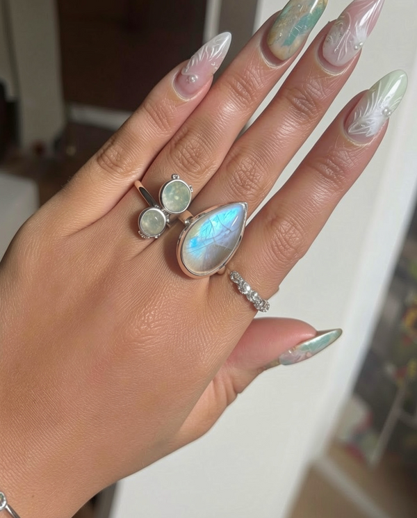 Moonstone Teardrop Sterling Silver Ring - Size 8/P