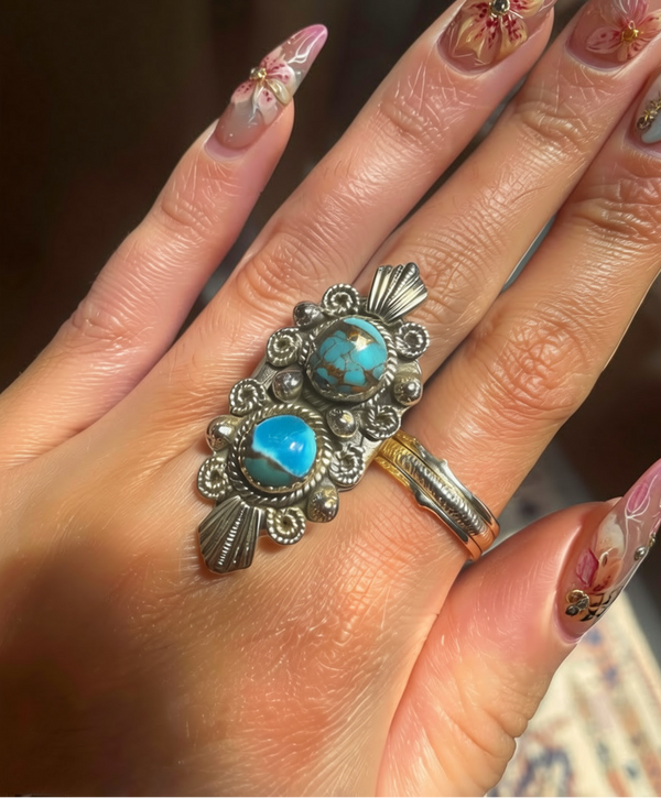 Turquiose Boho Sterling Silver Ring - Adjustable
