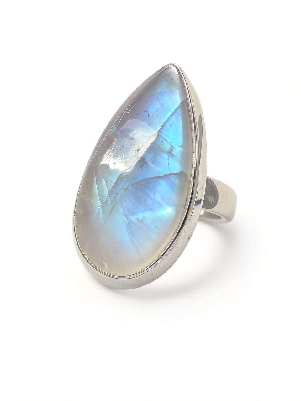 Moonstone Teardrop Sterling Silver Ring - Size 8/P