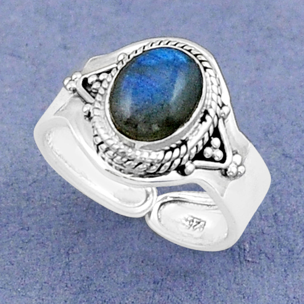 Sterling Silver Oval Blue Fire Labradorite Ring