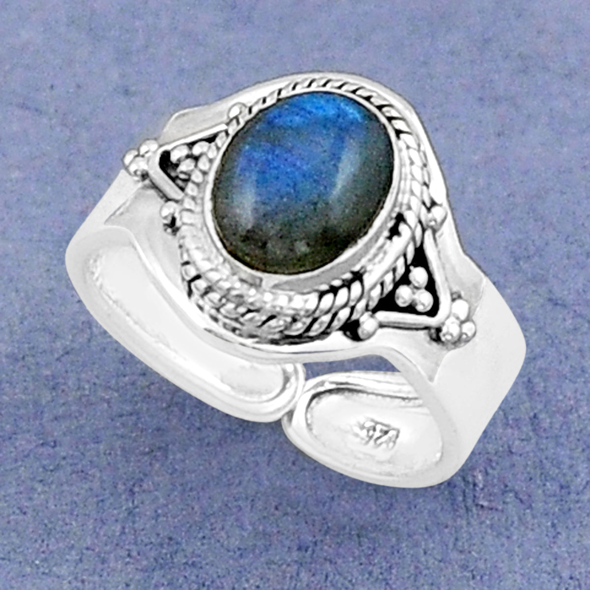 Sterling Silver Oval Blue Fire Labradorite Ring